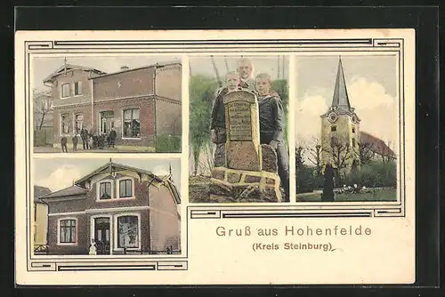 AK Hohenfelde, Kirche, Denkmal vom Grafen, Gebäudeansicht