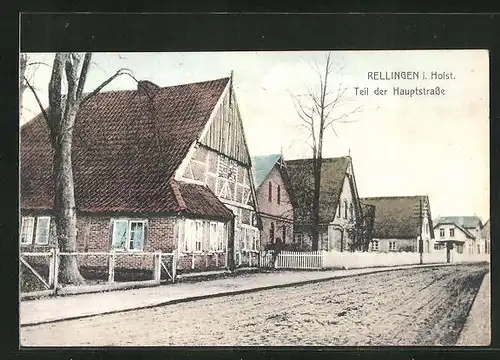 AK Rellingen / Holstein, Teil der Hauptstrasse mit Wohnhäusern