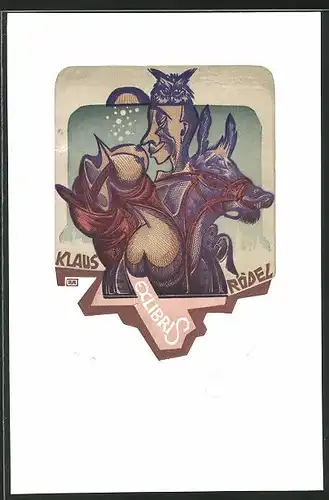 Exlibris Klaus Rödel, Pferde mit Besitzer