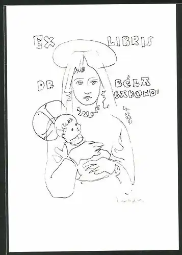Exlibris Dr. Béla Bakond, Heilige Mutter mit Kind