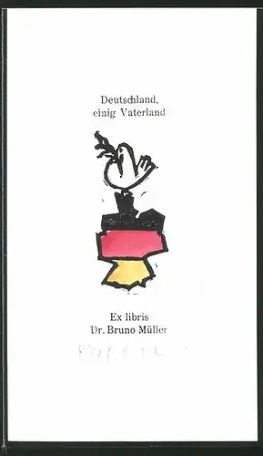 Exlibris Dr. Bruno Müller, Taube, Landkarte Deutschland