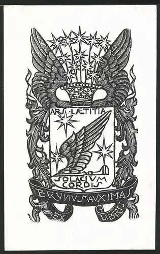 Exlibris Wappen mit Krone, Sterne und Flügel