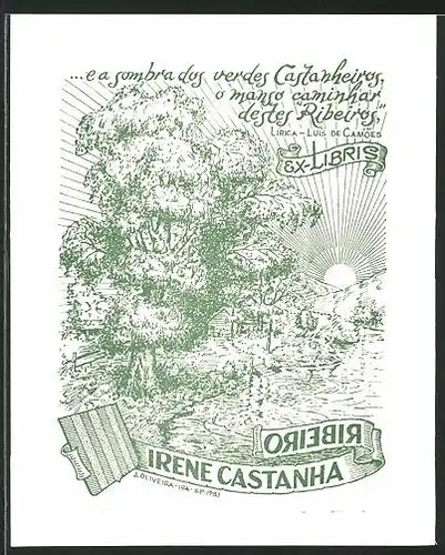 Exlibris Irene Castanha, Landschaft mit Sonnenuntergang