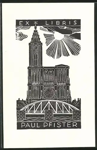 Exlibris Paul Pfister, Brücke mit Kirche