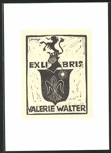 Exlibris Valerie Walter, Wappen mit Ritterhelm und Blume