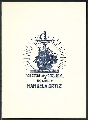 Exlibris Manuel A. Ortiz, Schiff auf hoher See