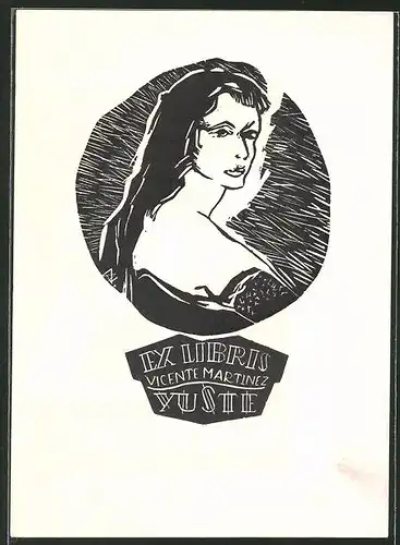 Exlibris Vincente Martinez, Frau mit langen Haaren