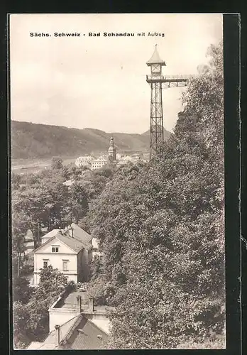 AK Bad Schandau, Ortsansicht mit Aufzug