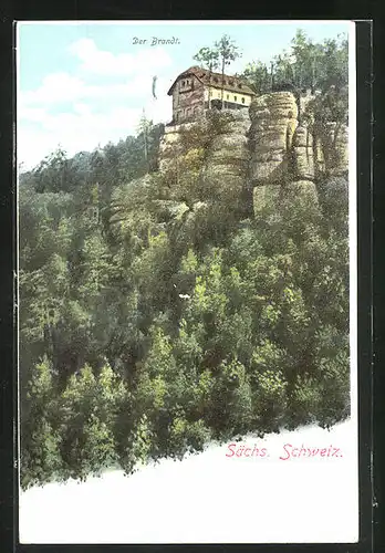 AK Hohnstein i.d. sächs. Schweiz, Blick zum Felsplateau Der Brandt