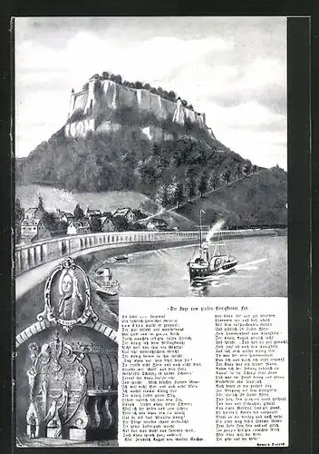 AK Königstein /Sächs. Schweiz, Festung Königstein und Sage vom grossen Königsteiner Fass