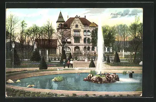 AK Freiberg, Albertplatz mit Brunnen