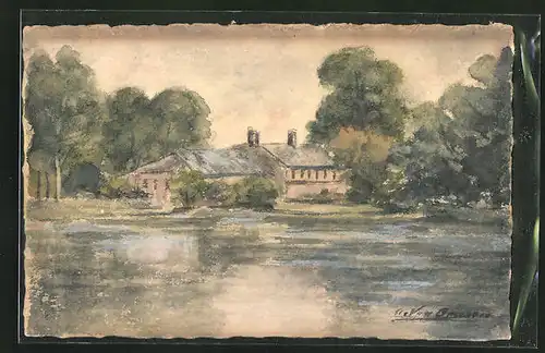 Künstler-AK Handgemalt: Fabrik am See