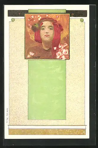 Künstler-AK Gottlieb Theodor Kempf-Hartenkampf: Frau mit roter Kopfbedeckung, Jugendstil