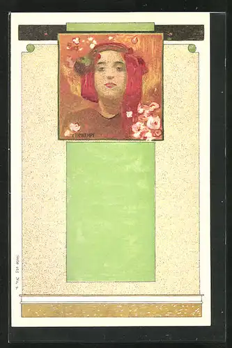 Künstler-AK Gottlieb Theodor Kempf-Hartenkampf: Frau mit rotem Kopftuch, Jugendstil