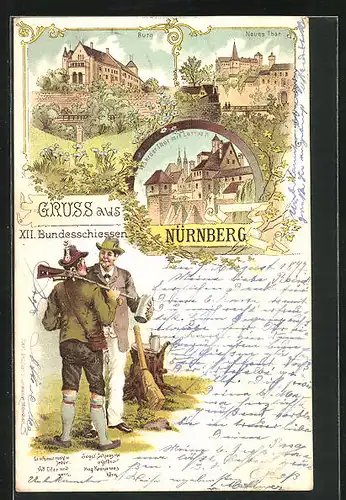 Lithographie Nürnberg, XII. Bundesschiessen, Burg, Neues Tor