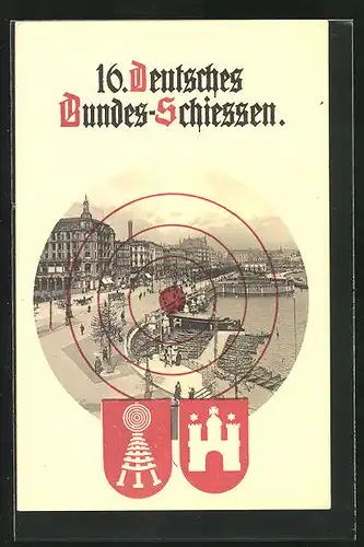 AK Hamburg. 16. deutsches Bundesschiessen 1909, Zielscheibe am Jungfernsteg