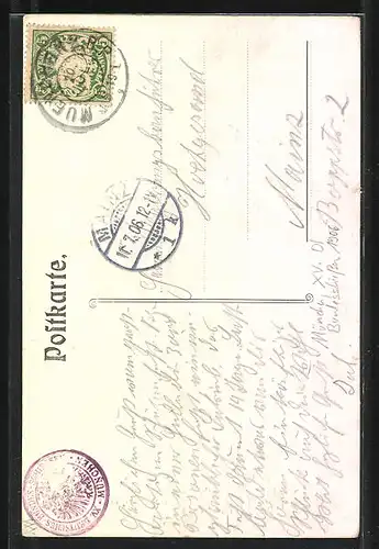 AK München, XV. deutsches Bundesschiessen 1906, Trommler leitet Bundesschiessen ein