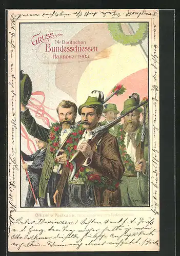 Lithographie Hannover, 14. deutsches Bundesschiessen 1903, Schützen werden gekürt