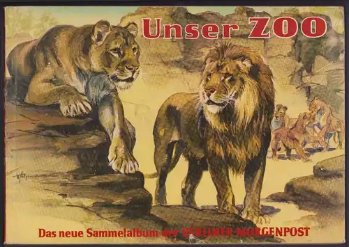 Sammelalbum 51 Bilder, Unser Zoo, das neue Sammelalbum der Berliner Morgenpost, Affe, Nashorn, Nilpferd, Zebra