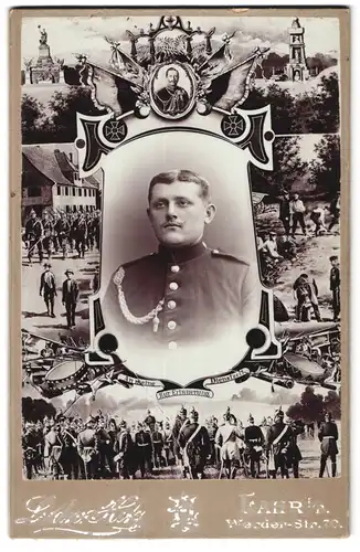 Fotografie Ludwig Hitz, Lahr i. B., Werderstr. 70, Soldat in Uniform mit Schützenschnur, Portrait Kaiser Wilhelm II.