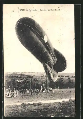 AK Camp de Mailly, Saucisse quittant le sol, Ballon