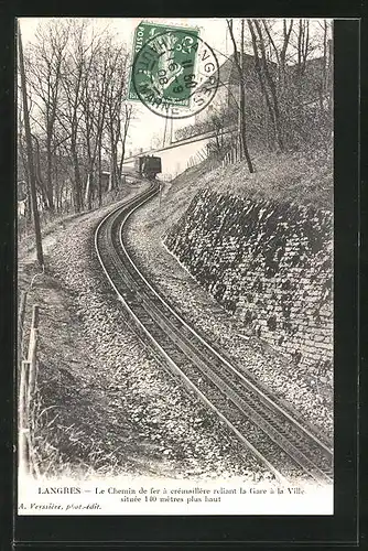 AK Langres, Le Chemin de fer à crémaillère reliant la Gare, Bergbahn