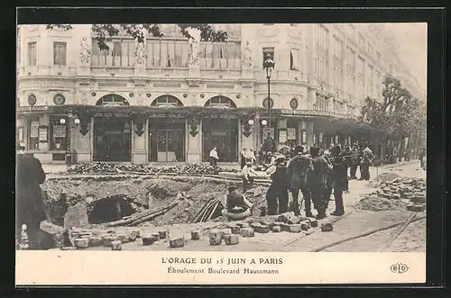 AK Paris, L`Orage du 15 Juin, Éboulement Boulevard Haussmann, Unwetter