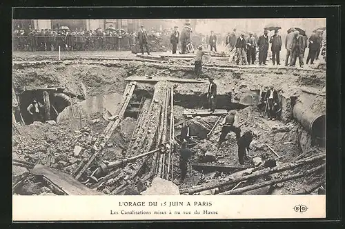 AK Paris, L`Orage du 15 Juin, Les Canalisations mises à nu rue du Havre, Unwetter