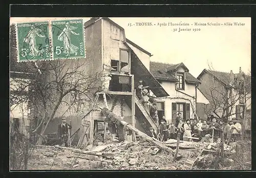 AK Troyes, Après l`Inondation 1910, Maison Schmitt, Allée Weber, Hochwasser