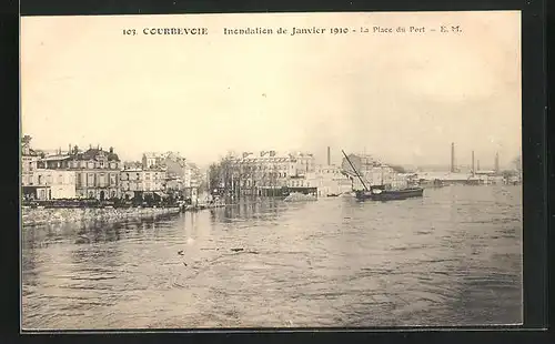 AK Courbevoie, Inondation de Janvier 1910, La Place du Port, Hochwasser