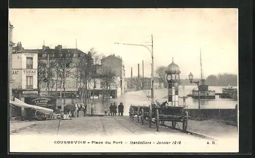 AK Courbevoie, Inondation de Janvier 1910, Place du Port, Hochwasser