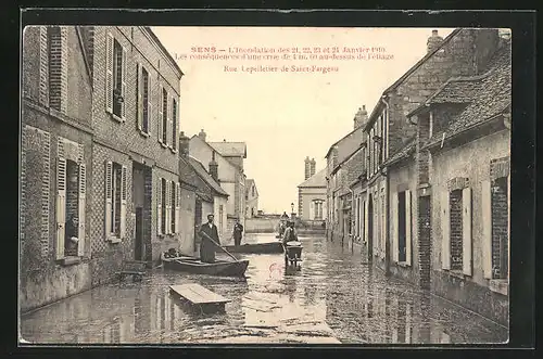 AK Sens, Inondation de Janvier 1910, Rue Lepelletier de Saint-Fargeau, Hochwasser