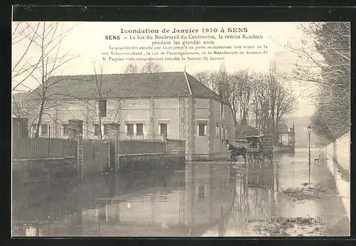 AK Sens, Inondation de Janvier 1910, Boulevard du Centenaire, La Remise Rondeau, Hochwasser