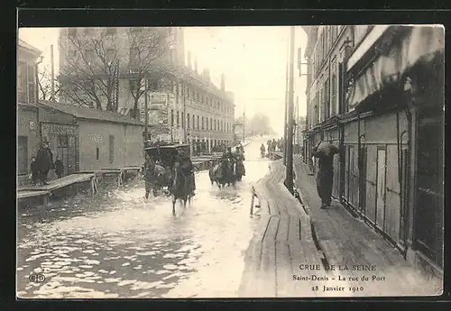 AK Saint-Denis, Crue de la Seine 1910, La Rue du Port, Hochwasser