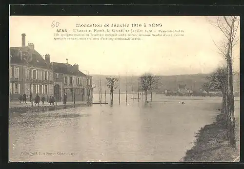 AK Sens, Inondation de Janvier 1910, L`Yonne au Plomb, Hochwasser