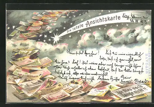Künstler-AK Ansichtskartengeschichte, Die letzte Ansichtskarte, Postkarten unterm Sternenhimmel
