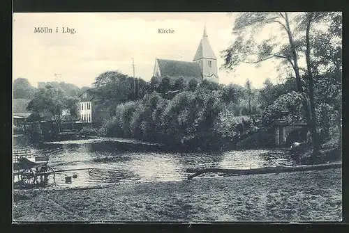 AK Mölln i. Lbg., Ortspartie mit Kirche