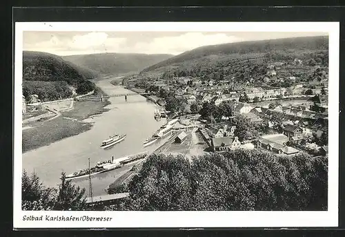 AK Karlshafen / Oberweser, Teilansicht mit Brücke und Dampfern