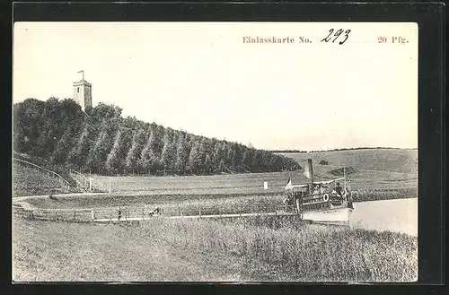 AK Lübeck, Kaiser Wilhelm I. Turm am Kellersee und Dampfer