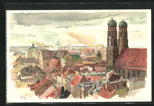 Künstler-AK Heinrich Kley: München, Frauenkirche im Stadtbild