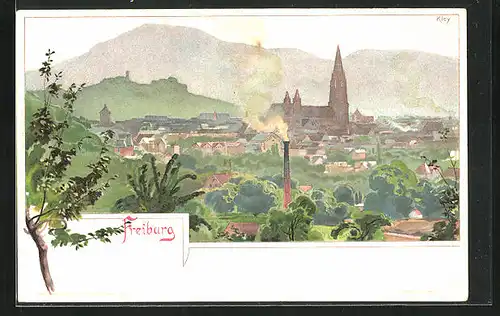 Künstler-AK Heinrich Kley: Freiburg, Panorama mit Münster