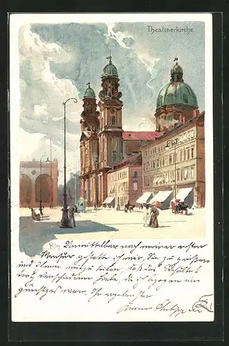 Künstler-AK Heinrich Kley: München, Theatinerkirche mit Vorplatz