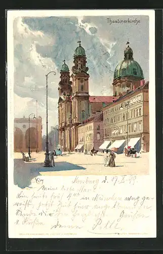 Künstler-AK Heinrich Kley: München, Theatinerkirche mit Vorplatz