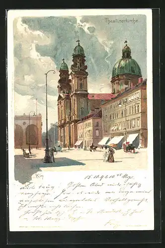 Künstler-AK Heinrich Kley: München, Theatinerkirche mit Vorplatz