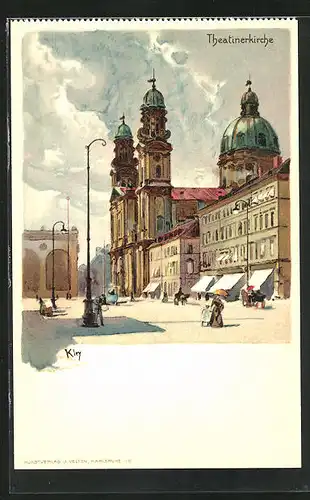 Künstler-AK Heinrich Kley: München, Theatinerkirche mit Vorplatz