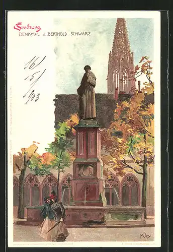 Künstler-AK Heinrich Kley: Freiburg, Denkmal des Berthold Schwarz