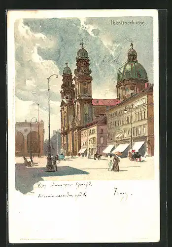 Künstler-AK Heinrich Kley: München, Strasse an der Theatinerkirche