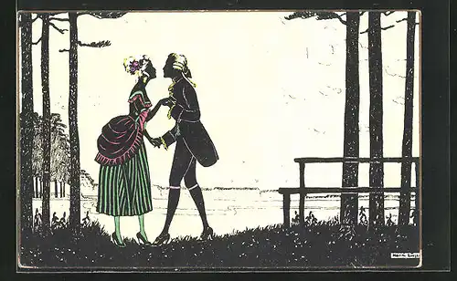 Künstler-AK Manni Grosze: Schattenbild, Paar in altertümlicher Kleidung