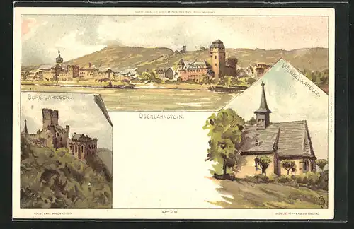 Künstler-AK Carl Biese: Oberlahnstein, Ortsansicht, Burg Lahneck
