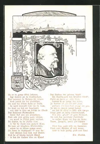AK Husum, Ortsansicht und Wappen